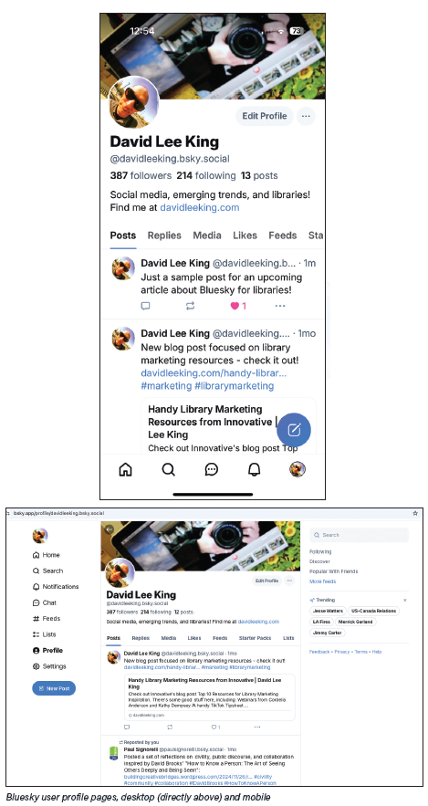 BlueSky user profile pages, desktop (directly above) and mobile