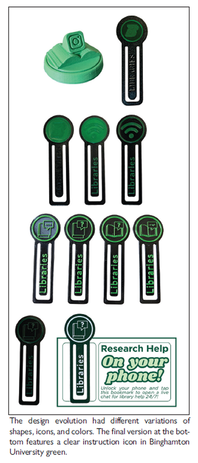 The 11 different iterations of the bookmark are displayed chronologically highlighting the variations in design.