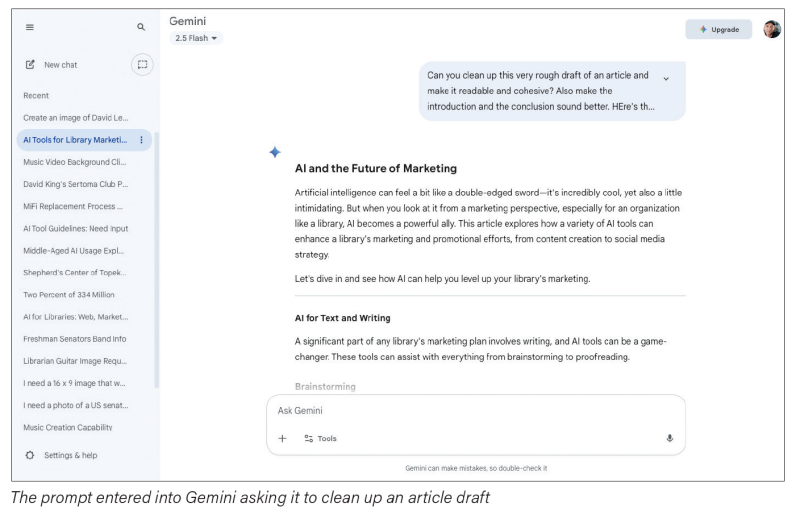 The prompt entered into Gemini asking it to clean up an article draft The prompt entered into Gemini asking it to clean up an article draft