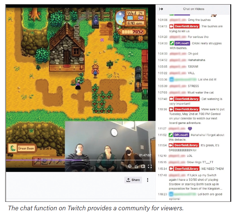 The chat function on Twitch provides a community for viewers.